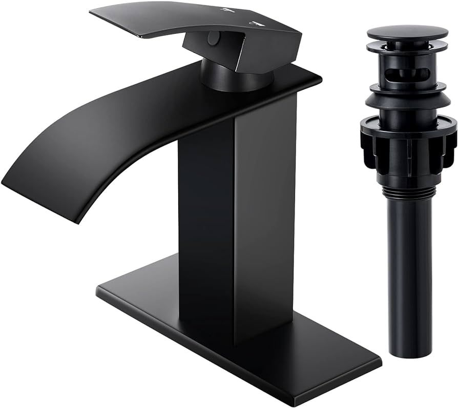Qomolangma Waterfall Bathroom Faucet, Matte Black Modern Single Handle Bathroom Faucets for 1 or ... | Amazon (US)