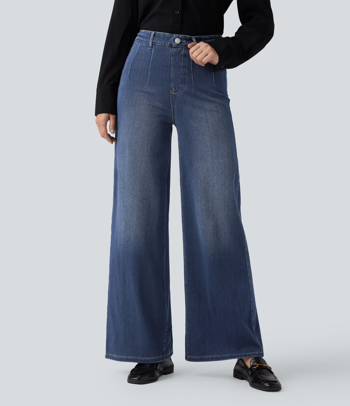 Women’s Halara Flex™ High Waisted Tummy Control Wide Leg Casual Jeans with Pockets - Halara | HALARA
