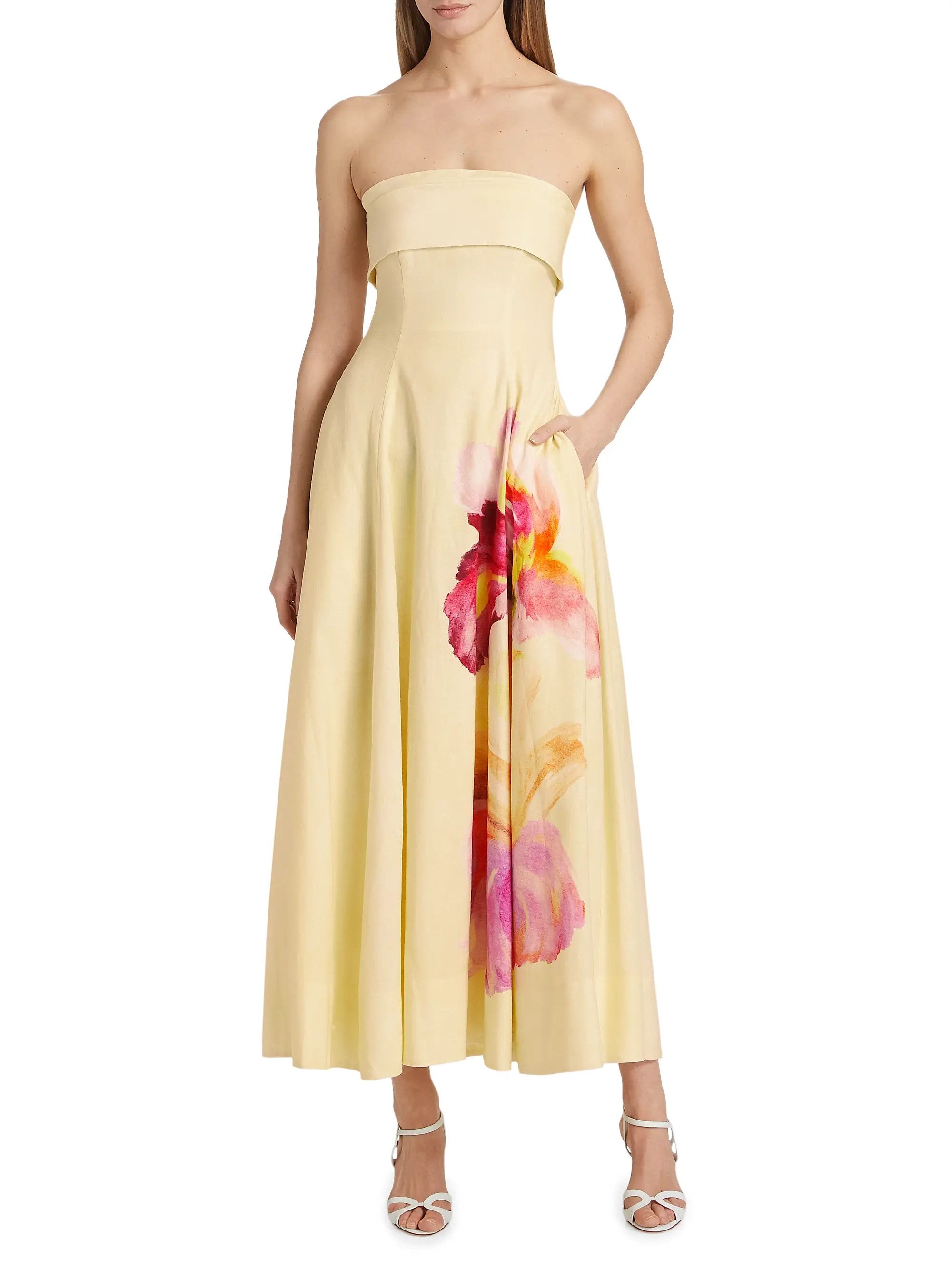 Melody Floral Linen-Blend Sleeveless Midi-Dress | Saks Fifth Avenue