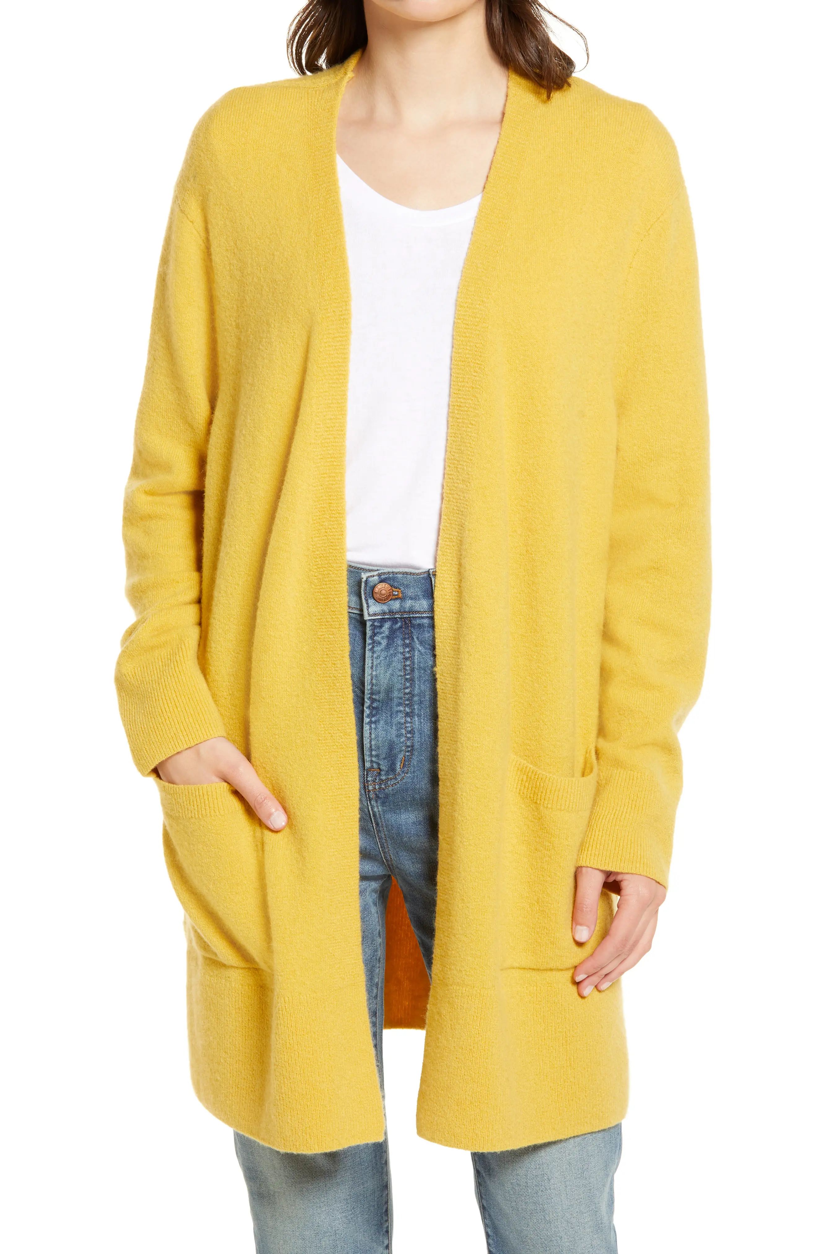 Women's Madewell Kent Cardigan Sweater, Size Medium - Yellow | Nordstrom