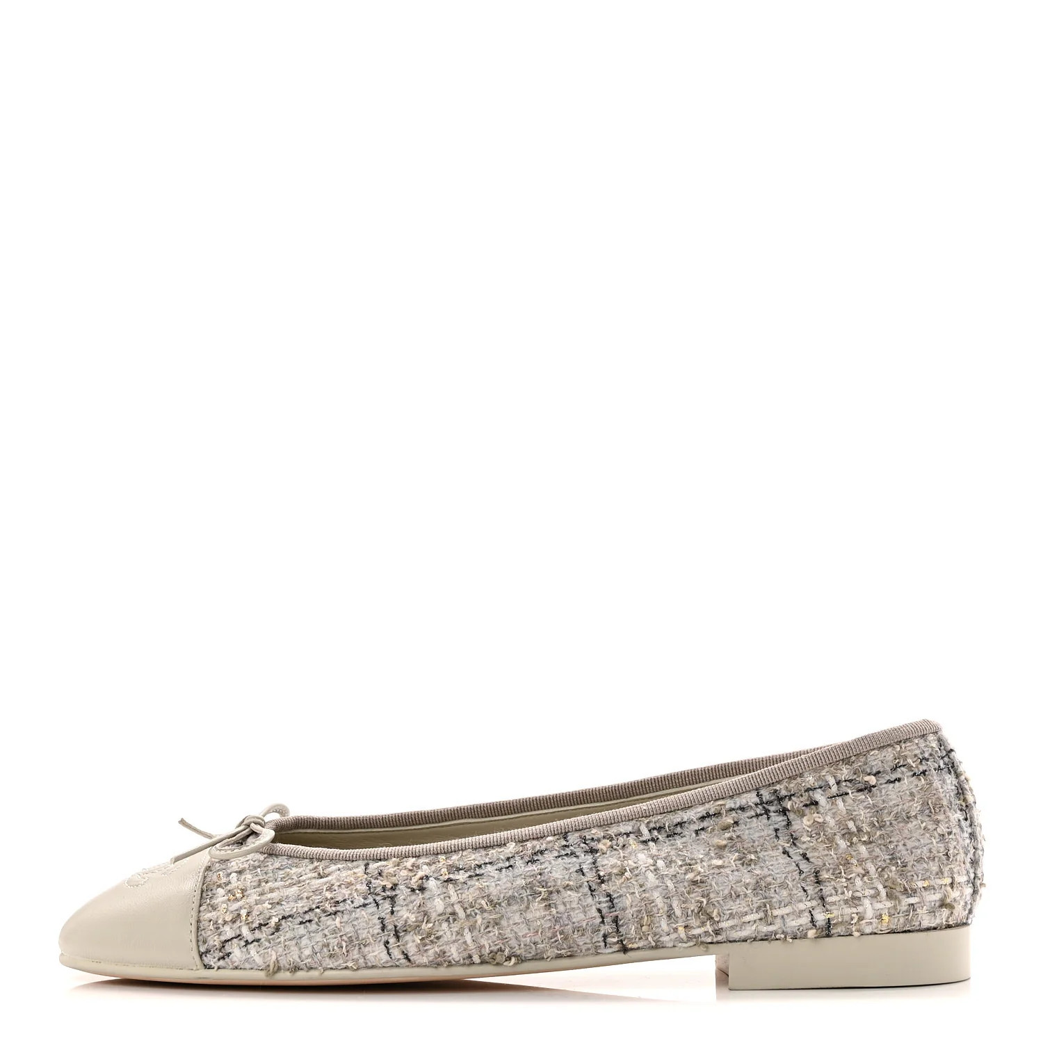 Chanel Tweed Lambskin Cap Toe Ballerina Flats 40 Grey Multicolor 1878432 | FASHIONPHILE (US)