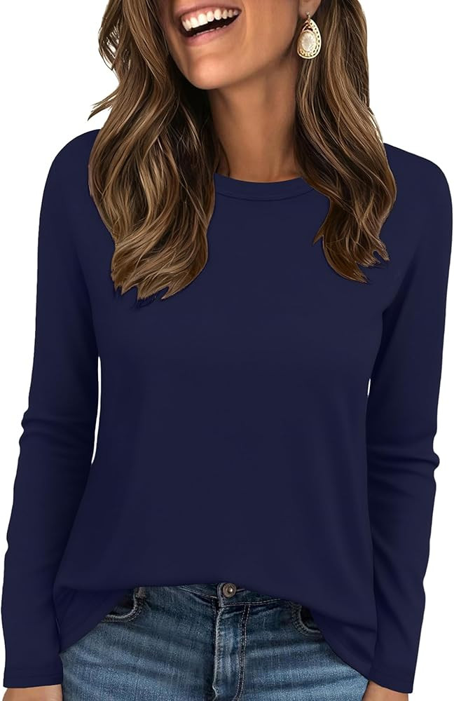 Ekouaer Womens Long Sleeve Shirts Casual Crew Neck Tops Loose Fit Thermal Undershirt Base Layer T... | Amazon (US)