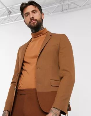 ASOS DESIGN skinny suit jacket in camel | ASOS (Global)
