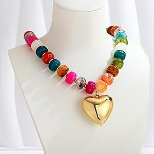 WOWORAMA Chunky Heart Necklaces for Women Colorful Resin Beaded Choker Necklace Gold Puffy Heart ... | Amazon (US)