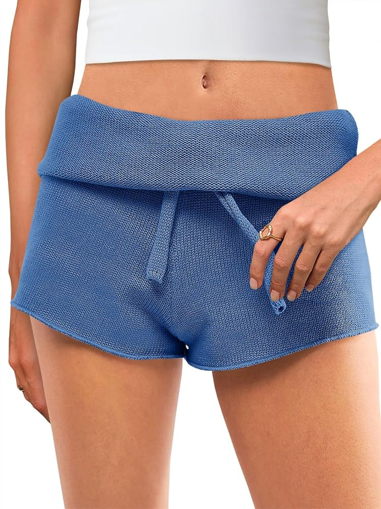 Saodimallsu Womens Foldover Lounge Shorts High Waisted Drawstring Casual Summer Knit Beach Cover ... | Amazon (US)