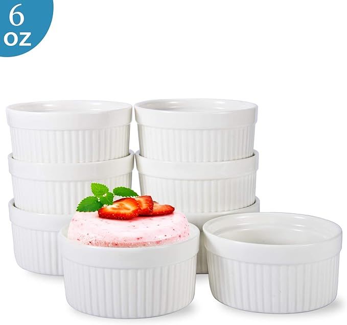 6 OZ Ramekin Bowls 8 PCS,Bakeware Set for Baking and Cooking, Oven Safe Sleek Porcelain White Ram... | Amazon (US)
