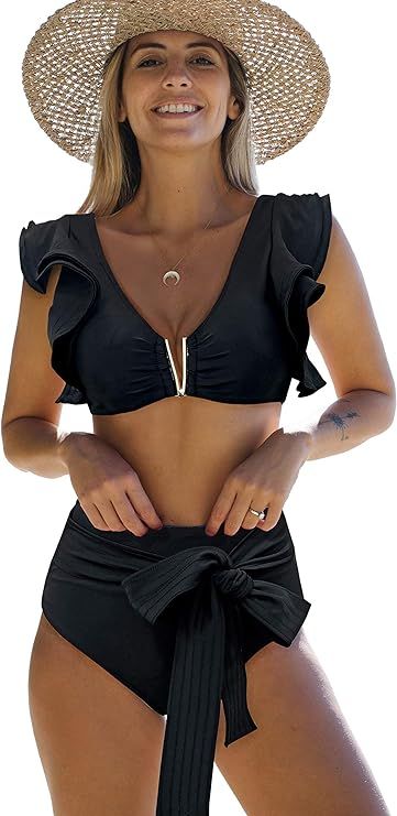 Telaura High Waist Flounce Bikini Set Women Swimsuit Beachwear | Amazon (US)