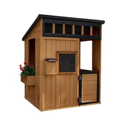 Backyard Discovery Caraway Cottage Cedar Wooden Kids Playhouse with Play Kitchen, Chalkboard, Mai... | Amazon (US)