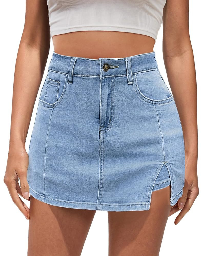 Vetinee Jean Skorts for Woman High Waisted Trendy Slit Stretchy Denim Skirt with Shorts Y2K Casua... | Amazon (US)