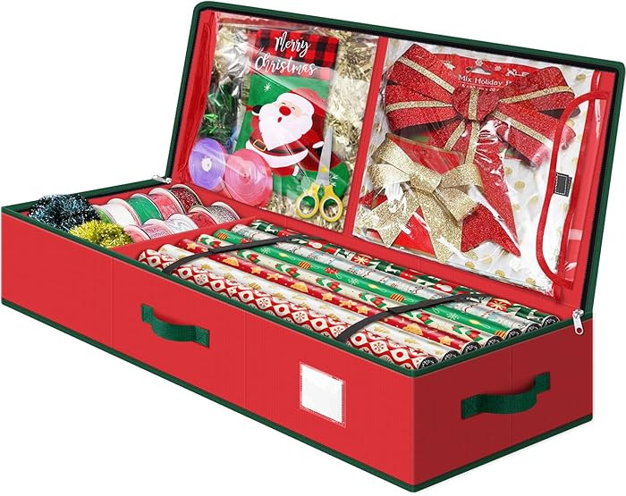 Christmas Wrapping Paper Storage Containers, 40 Inch Gift Wrap Organizer, Visible Supplies Pocket... | Amazon (US)
