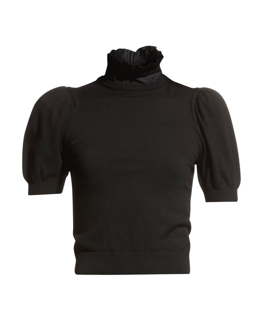 Chase Puff-Sleeve Ruffle-Neck Sweater | Neiman Marcus