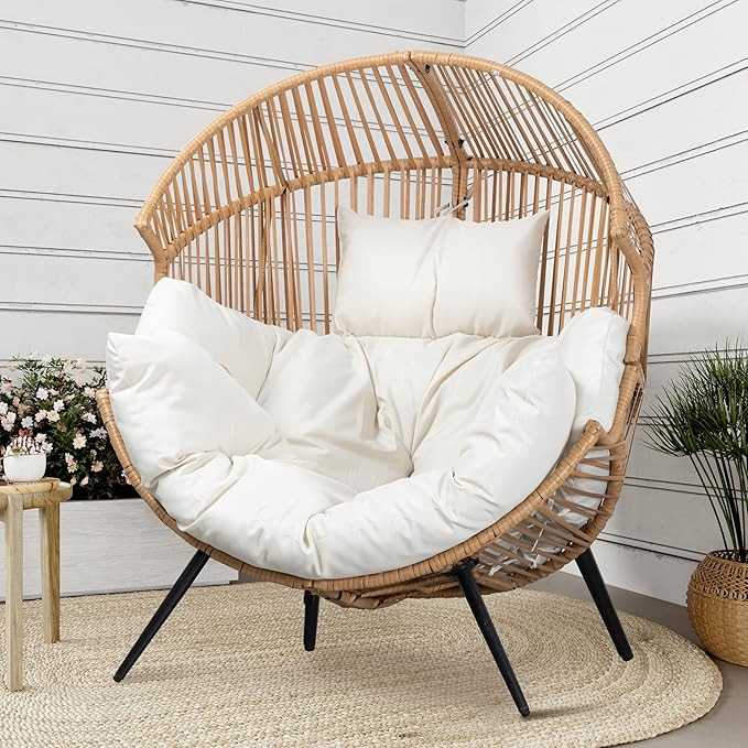 Shintenchi Wicker Egg Chair Outdoor Rattan Patio Chair with Cushion,Oversized Patio Lounge Chairs... | Amazon (US)