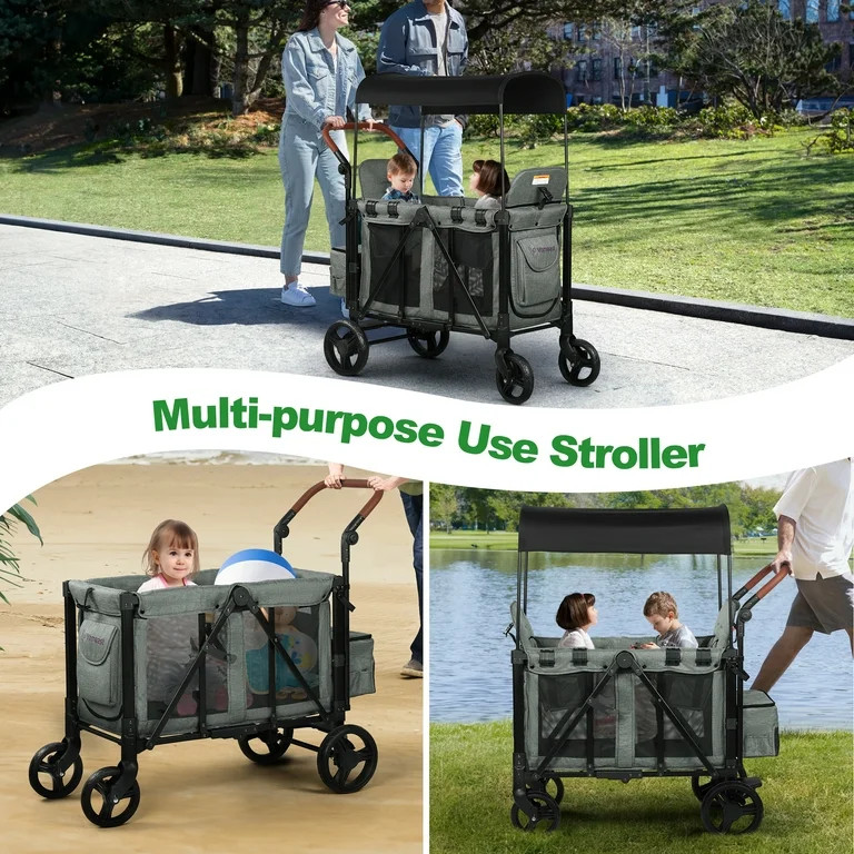 Vomeast Wagon Stroller for 2 Kids, 3-in-1 Wagon Stroller with Canopy, Adjustable Handlebars, Remo... | Walmart (US)