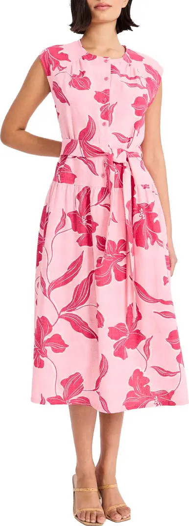 Cap Sleeve Drop Waist Linen Blend Midi Dress | Nordstrom Rack