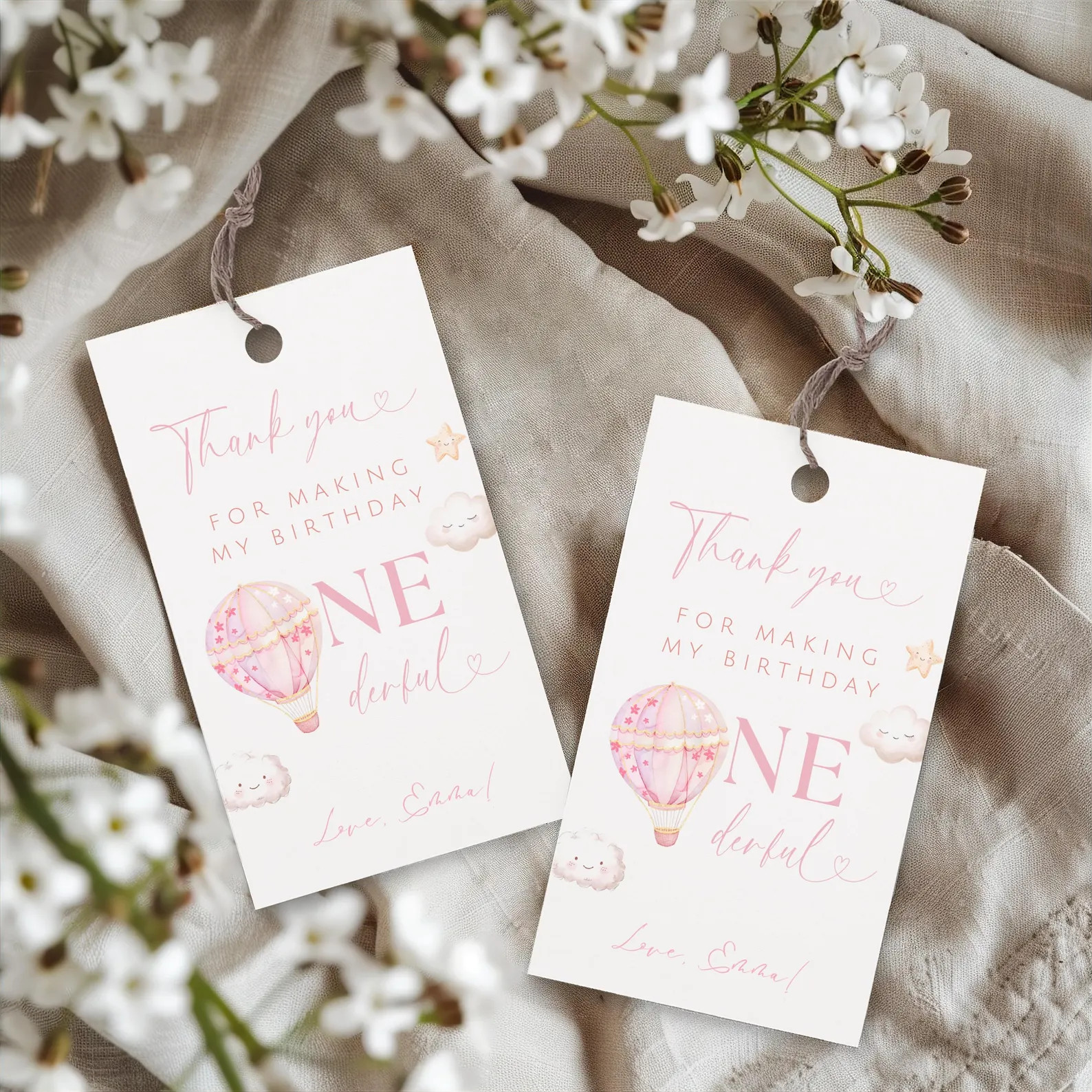 ONEderful First Birthday Thank You Tags, ONEderful 1st Birthday, First Birthday Hot Air Balloon, ... | Etsy (Global)