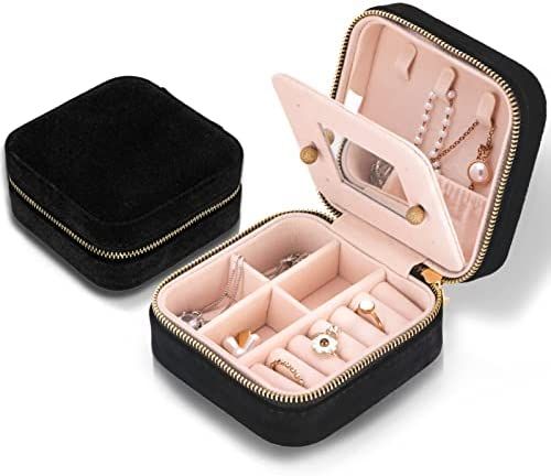 Travel Velvet Jewelry Box with Mirror, Mini Gifts Case for Women Girls, Small Portable Organizer ... | Amazon (US)