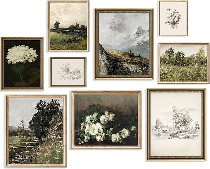 Vintage Wall Art French Country Wall Decor, Vintage Posters for Room Aesthetic Picture, Dark Gree... | Amazon (US)