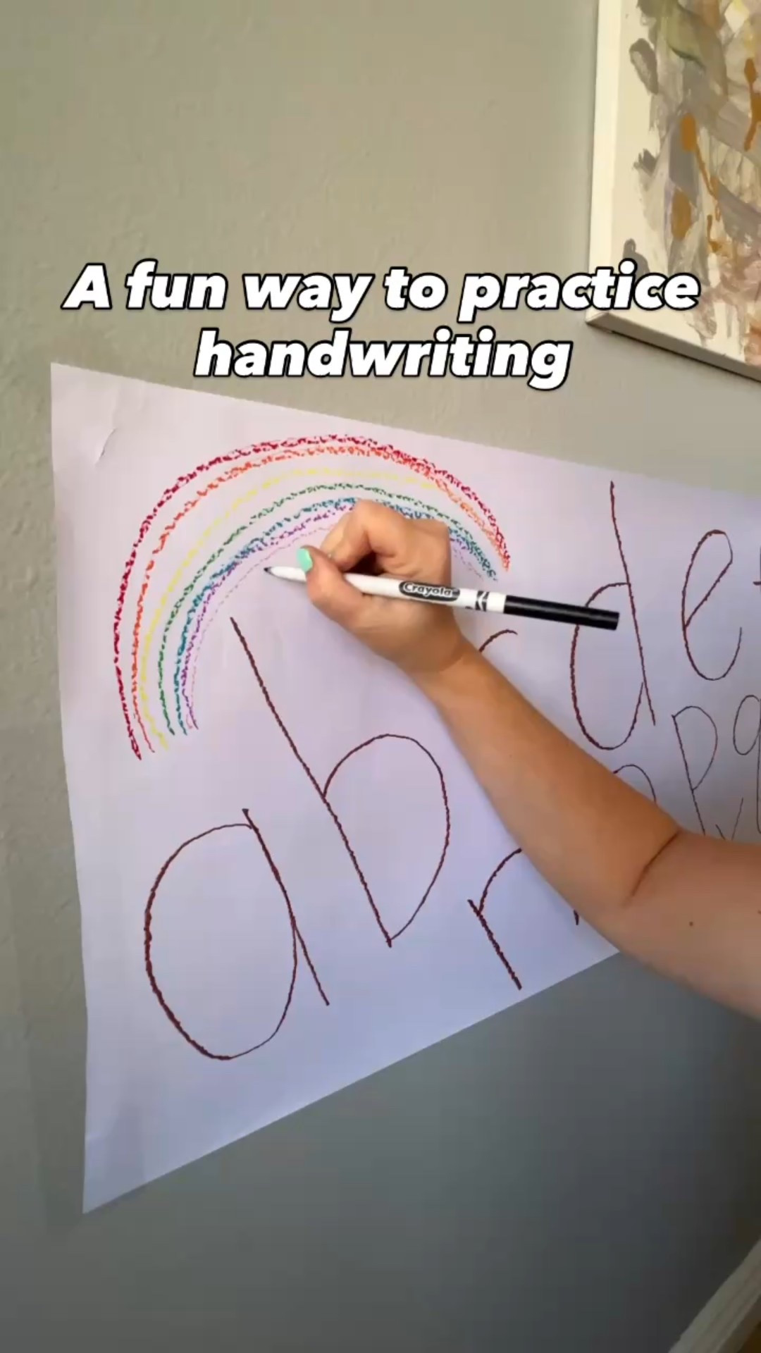 Handwriting is something I know we need to work on, but my kids fight me on it, so I had to make it fun and motivating.

Rainbow writing to the rescue! 🌈

They trace big letters in rainbow colors on a vertical surface…

✔️ Great for building upper body strength
✔️ Encourages fine motor skills by starting large before going small

And I can leave it up so they can come and go as they please.

#LTKKids #LTKFamily