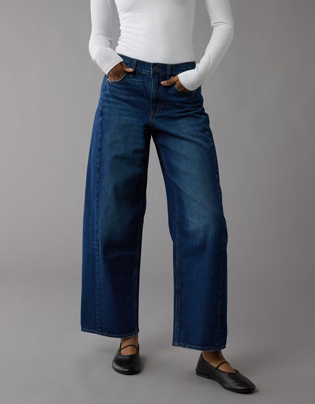 AE Dreamy Drape Strigid Barrel Jean | American Eagle Outfitters (US & CA)