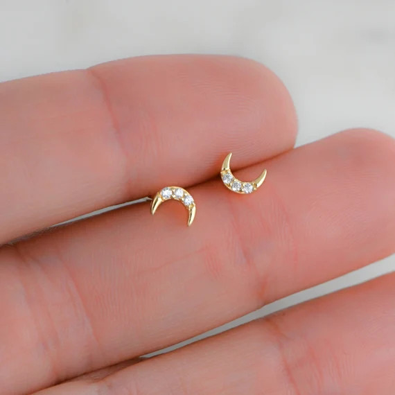 Tiny Moon Earrings Tiny Earrings Dainty Earrings Tiny Stud | Etsy | Etsy (US)