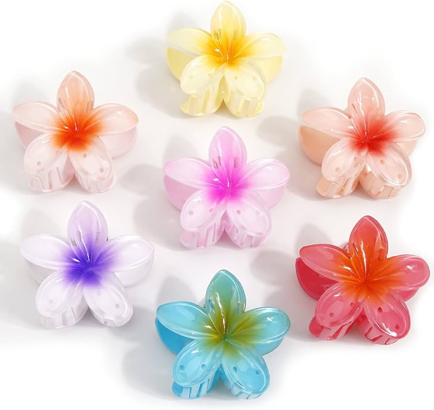7 Pcs Hawaiian Claw Clips for Thick Hair,Flower Hair Clips Large Plumeria Clips Hibiscus Hair Cli... | Amazon (US)
