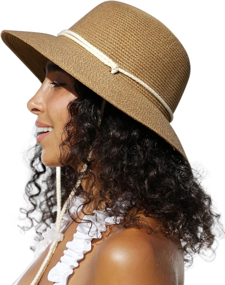 FURTALK Womens Wide Brim Sun Hat with Wind Lanyard UPF Summer Straw Sun Hats for Women | Amazon (US)