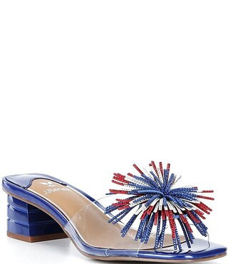 Ozara Vinyl Pom Ornamented Dress Slide Sandals | Dillard's
