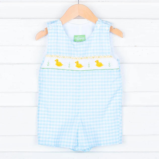 Spring Duckling Smocked Turquoise Jon Jon | Classic Whimsy