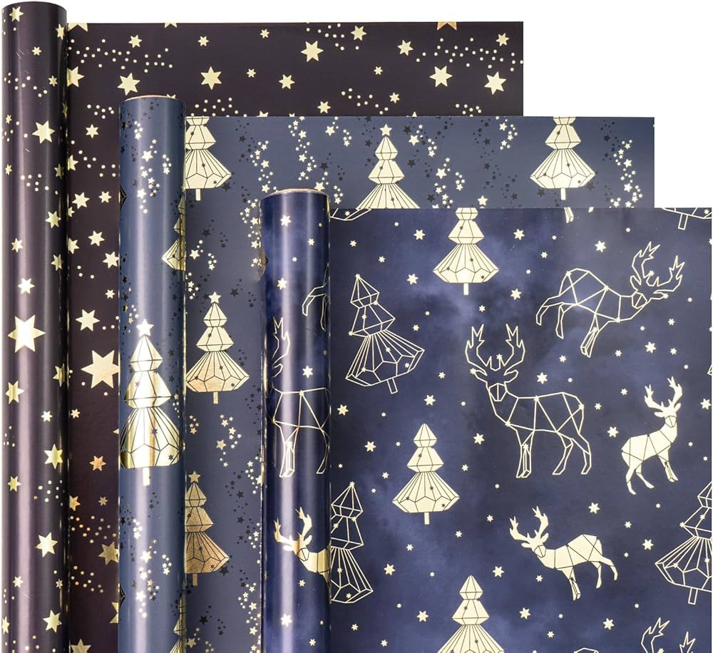 WRAPAHOLIC Christmas Wrapping Paper Roll - Mini Roll - 3 Rolls - 17 Inch X 120 Inch Per Roll - Na... | Amazon (US)