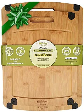 Olive's Kitchen Organic Bamboo Cutting Board Set (2 Pack) - Reversible Bamboo Cheese Board – Medium  | Amazon (US)