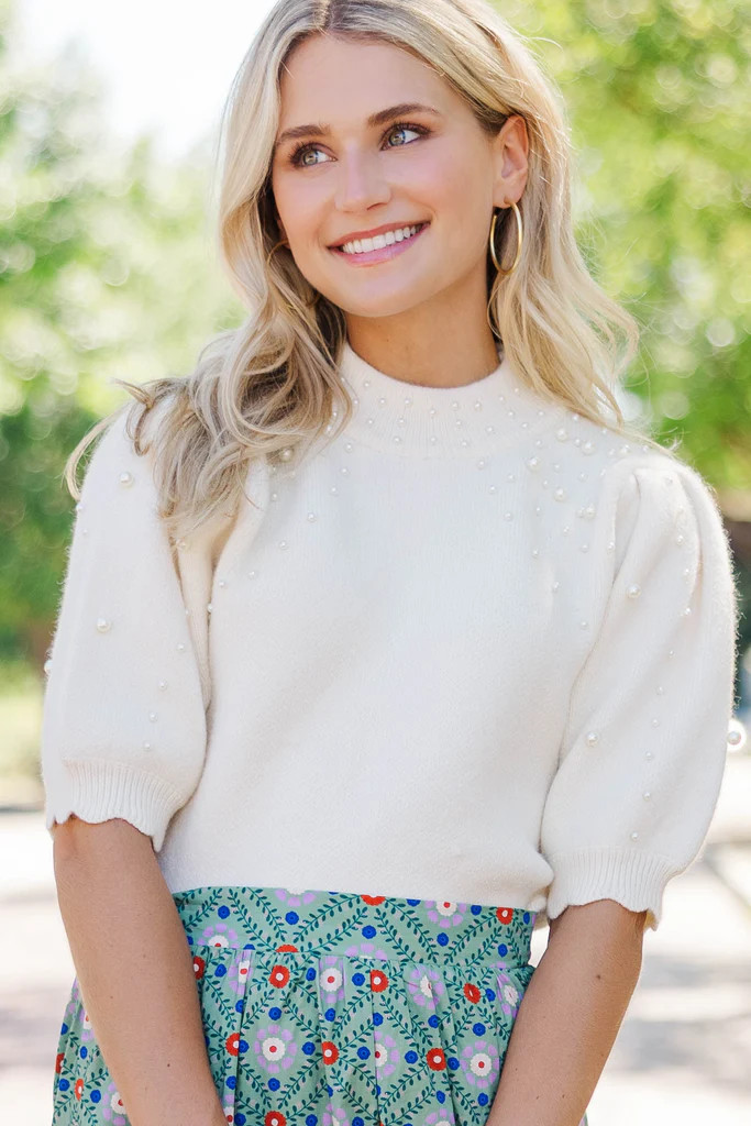 The Light In You Cream Pearl Embellished Sweater | The Mint Julep Boutique
