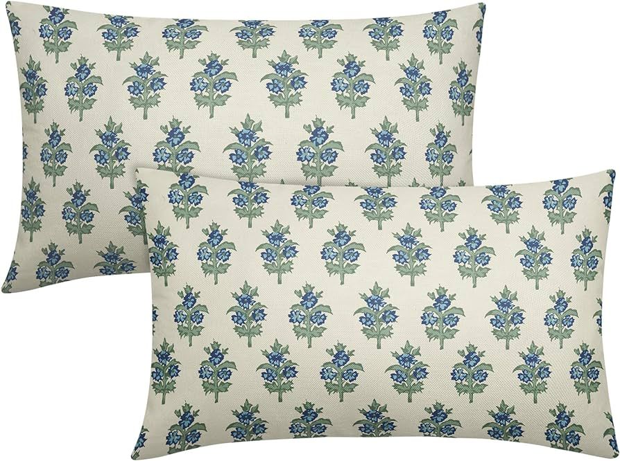 Sage Green Blue Floral Pillow Covers 12x20 Set of 2 Spring Flower Leaves Print Decorative Lumabr ... | Amazon (US)