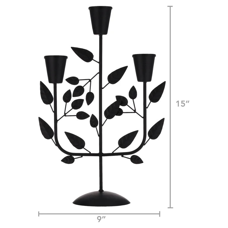My Texas House Iron Leaves Candle Holder, Black, 14" | Walmart (US)