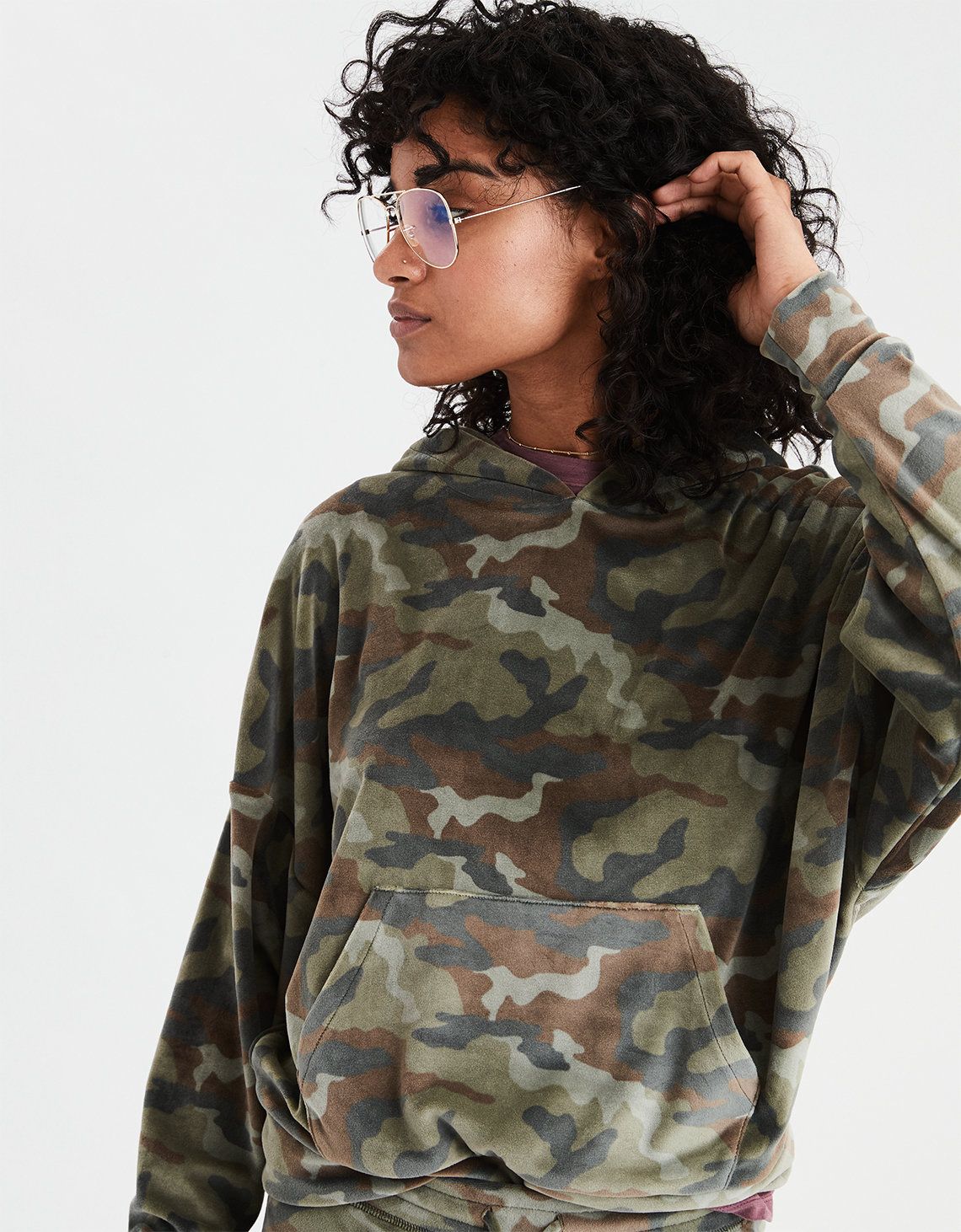 AE Cozy Ever After Hoodie, Camo Green | American Eagle Outfitters (US & CA)