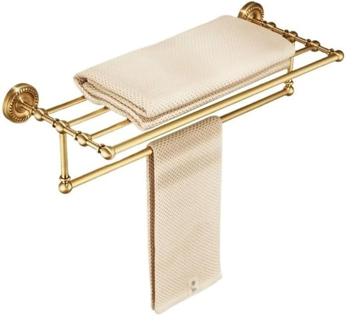 Bathroom Shelves Gold Towel Rack with Towel Bar, Vintage Brushed Brass Towel Shelf Holder, No-Dri... | Amazon (US)
