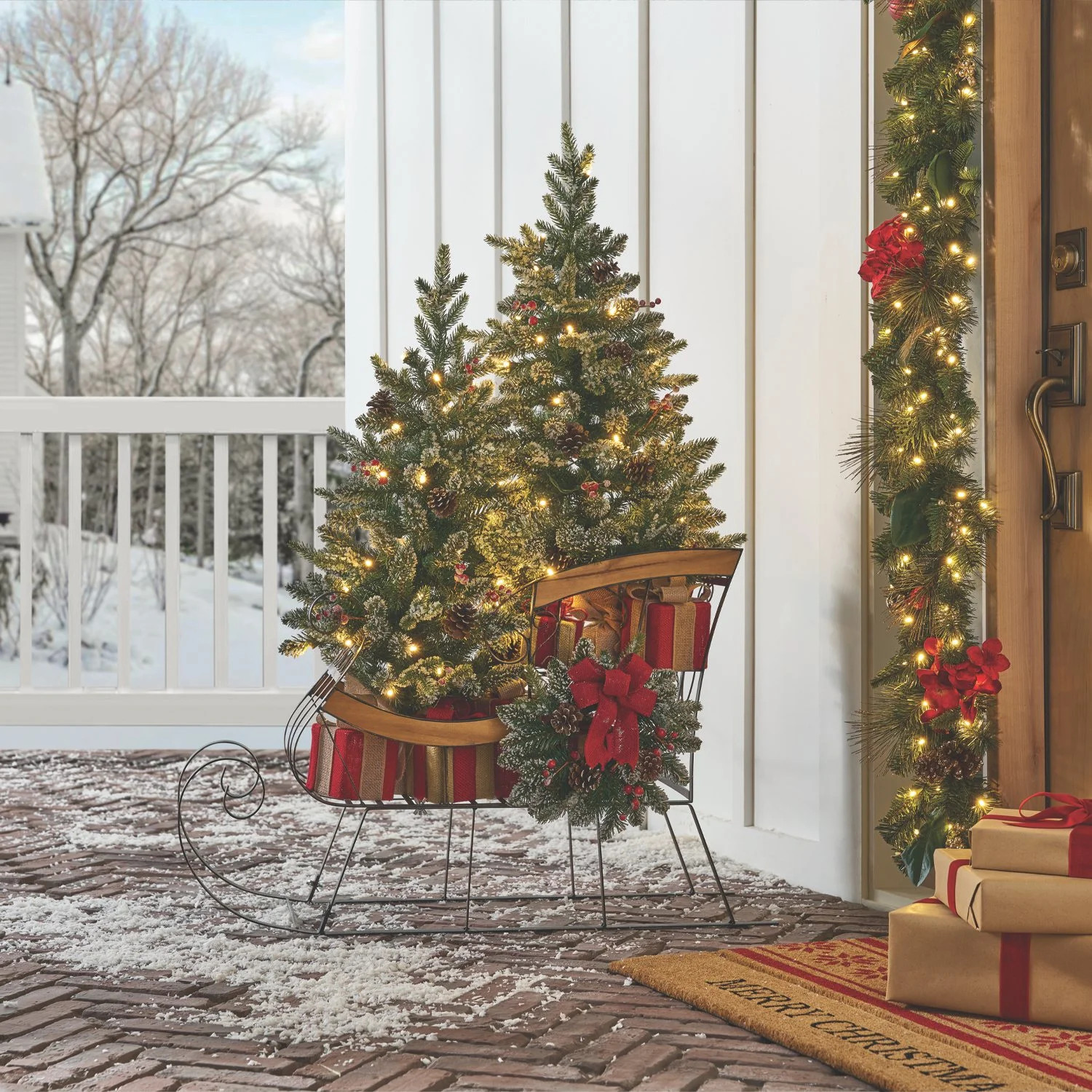 Member's Mark Decorative Sleigh with Pre-Lit Topiaries | Sam's Club