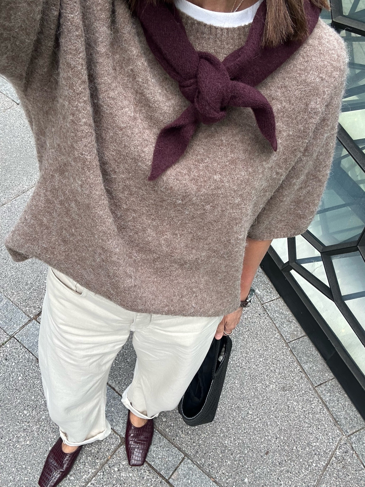 Loving this easy outfit combo atm. A simple knit top with the softest jeans and pops of burgundy.

#LTKautumn #LTKstyletip #LTKover50style