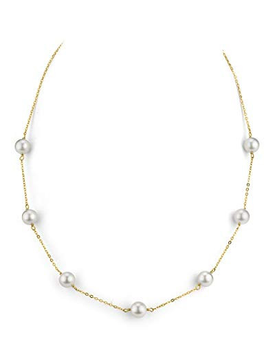 The Pearl Source 14K Gold 7.0-7.5mm Round Genuine White Japanese Akoya Saltwater Cultured Pearl Tincup Necklace in 18" Princess Length for Women | Amazon (US)