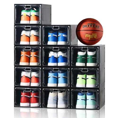 INSTY 12 Pack Shoe Storage Box, Clear Shoe Storage Organizer with Magnetic Door, Stackable,For Display Sneakers，Easy Assembly，Fit up to US Size 12(13.4”x 9.8”x 7.1”) | Amazon (US)