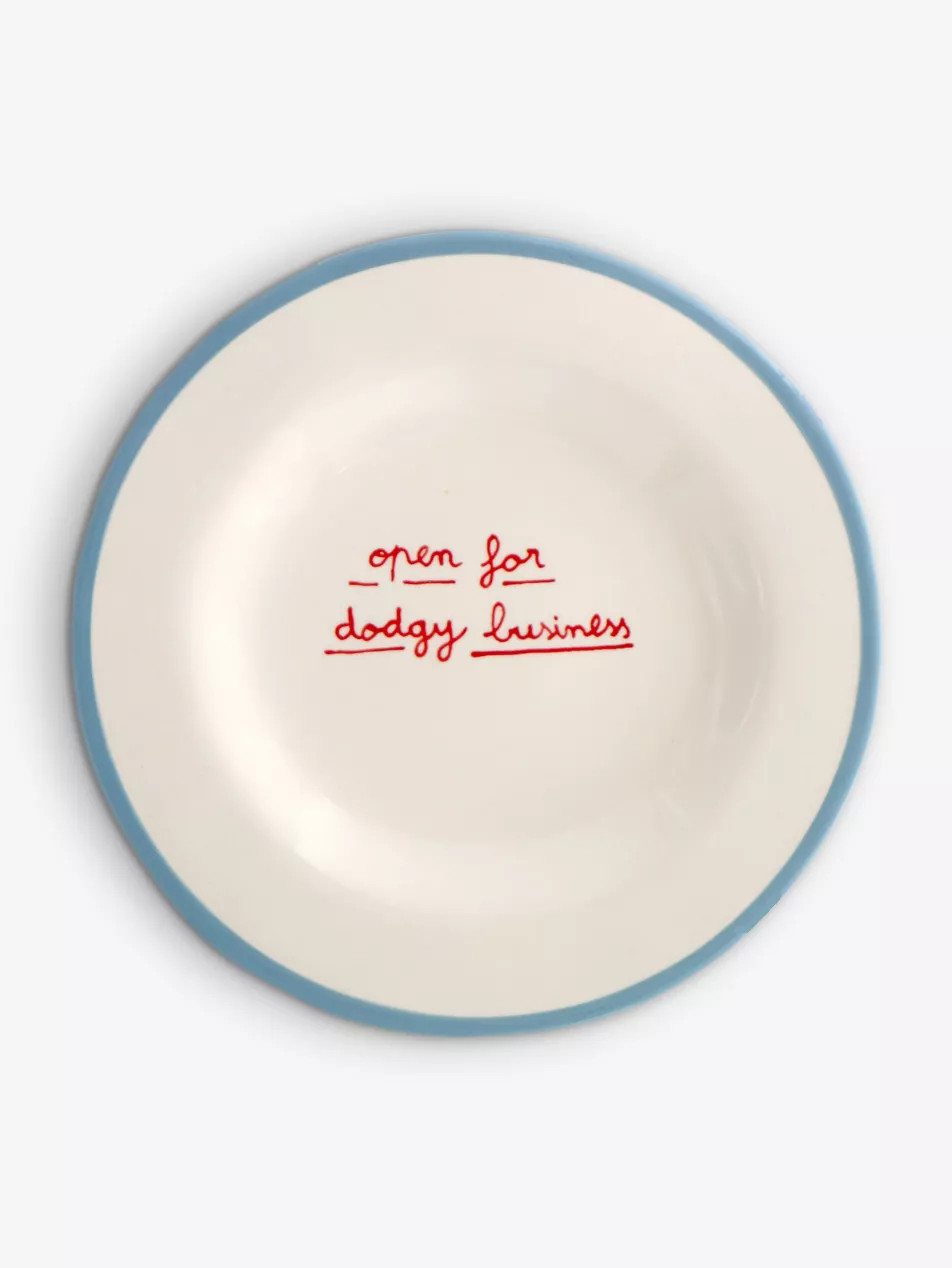 Open For Dodgy Business hand-painted stoneware dessert plate 20cm | Selfridges