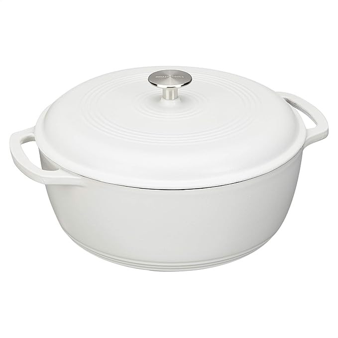 Amazon Basics Enameled Cast Iron Covered Round Dutch Oven, 6-Quart, Matte White | Amazon (US)