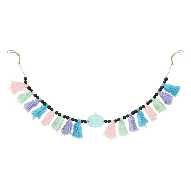 Way To Celebrate Halloween Wooden Beaded Colorful Tassel Garland - 4ft Long - Walmart.com | Walmart (US)