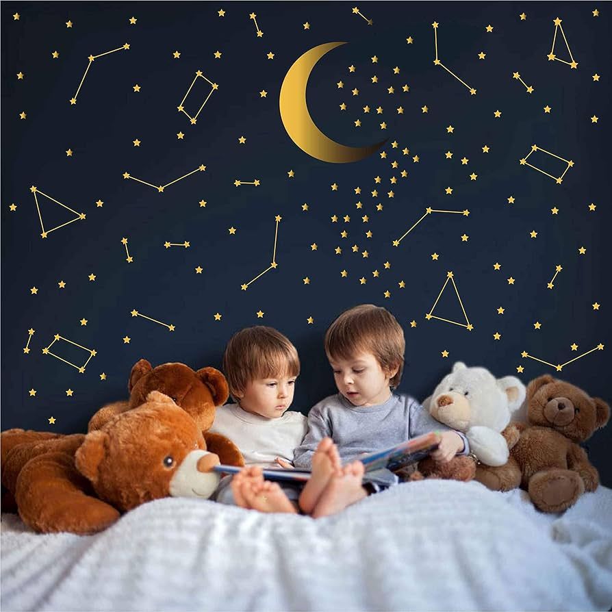 190 Gold Star Constellation Wall Decal Kids Bedroom Removable Decoration Outer Space Nursery Stic... | Amazon (US)
