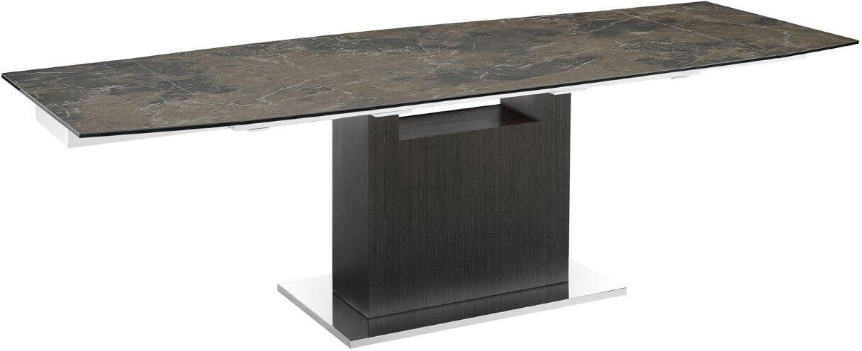 Olivia Dining Table In Brown Marbled Porcelain Top On Glass With Gray Oak Base | 1stopbedrooms
