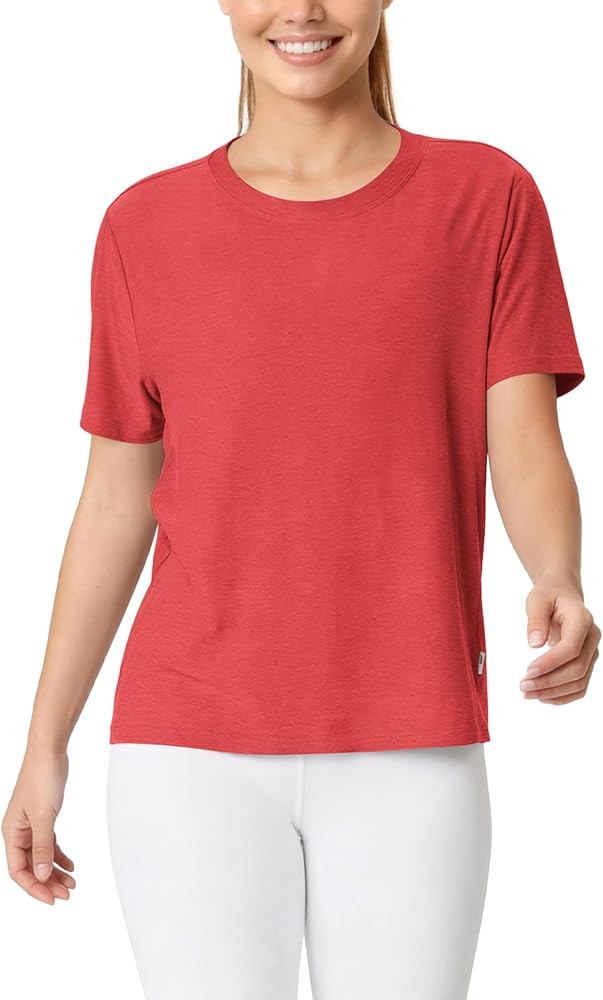 ODODOS Women's Performance Cropped Tee Ultra Soft odSTRATUM Tech Short Sleeve Relaxed Top Crew Ne... | Amazon (US)