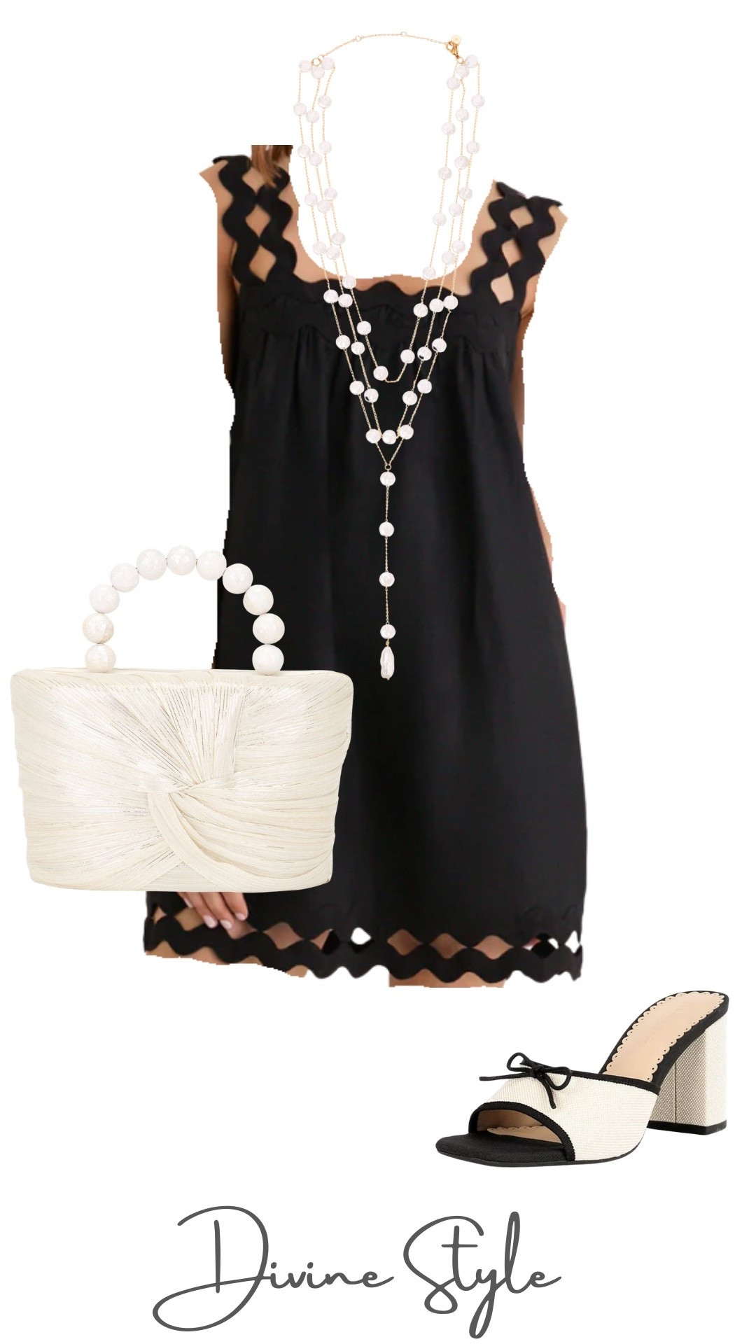 Summer styled sub a ric rac black sundress & white accessories. Love a chic white woven or raffia bag for summer with white summer sandals and jewelry.

#LTKootd #LTKPetite