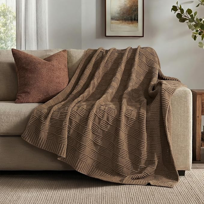 EVERGRACEHOME Modern Checkered Chenille Throw Blanket, Soft Cozy Plaid Knitted Chair Blanket for ... | Amazon (US)
