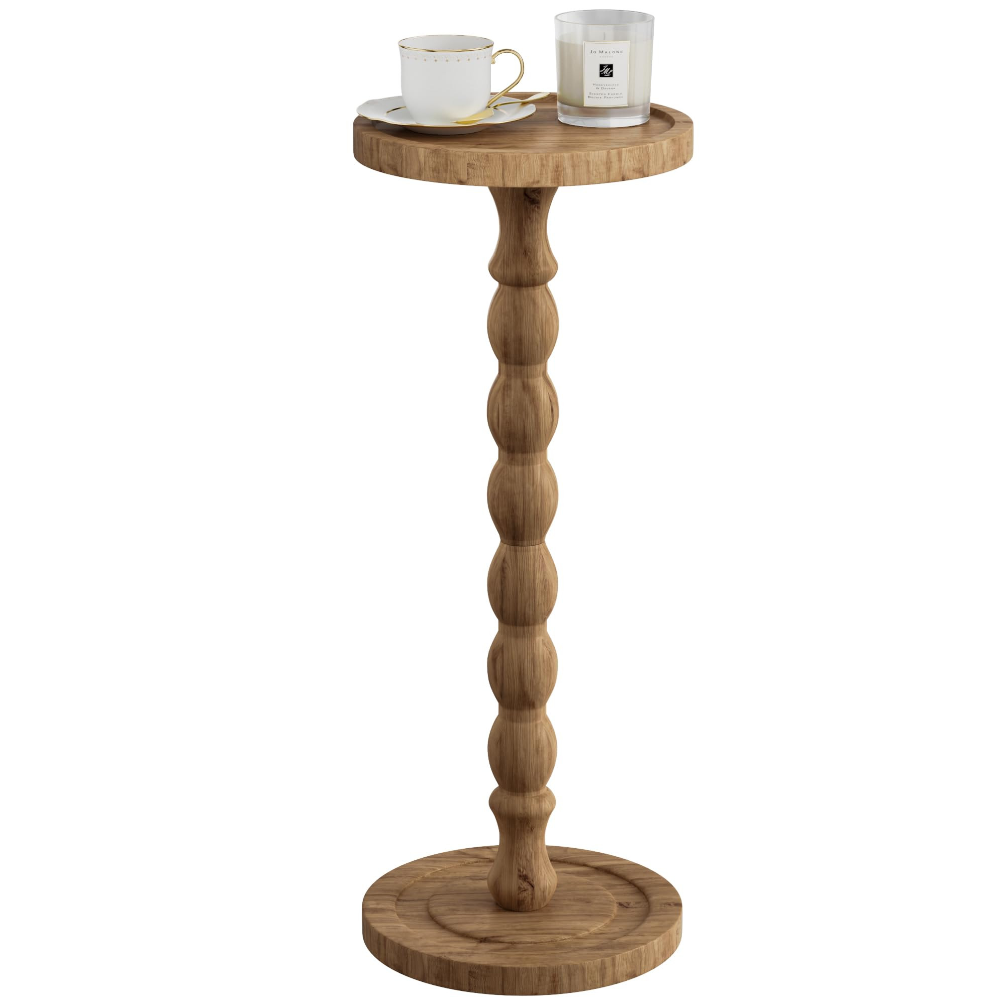 Small Side Table, Rubberwood‌ Drink Table for Small Spaces, Solid Wood Pedestal Tables, Round E... | Amazon (US)