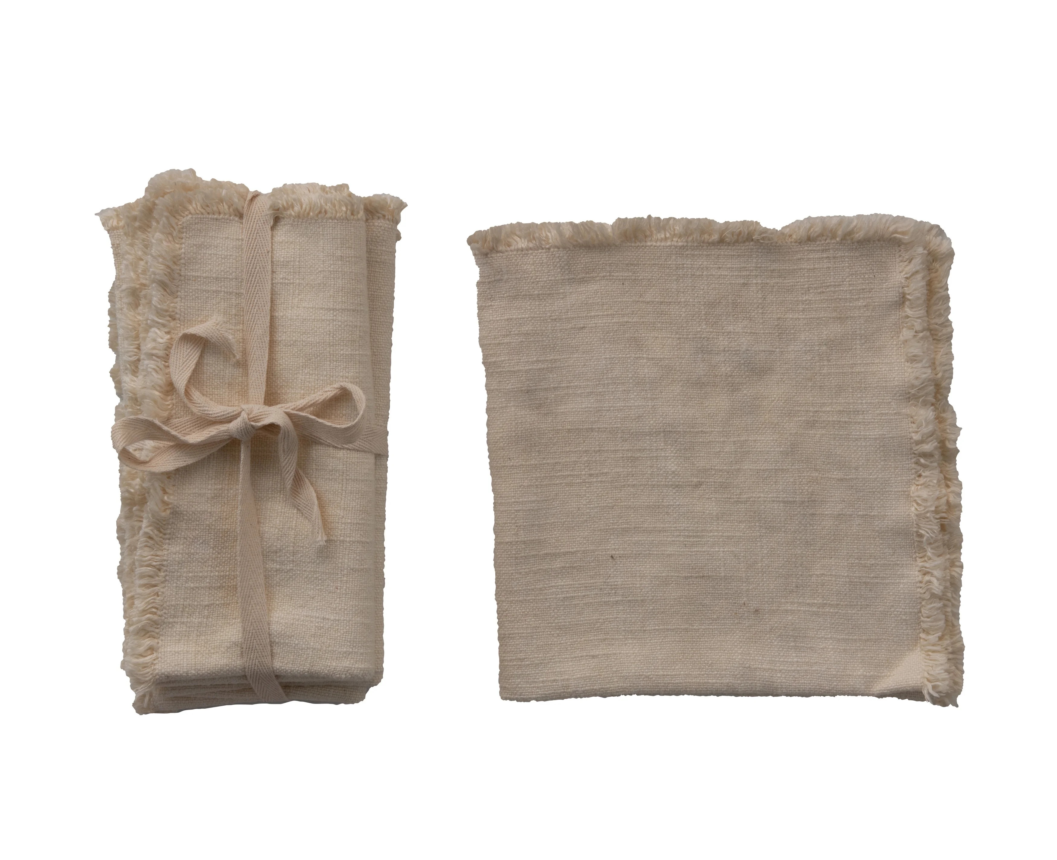 Creative Co-Op Cream Square Linen Napkin with Fringe Trim (Set of 4) - Walmart.com | Walmart (US)