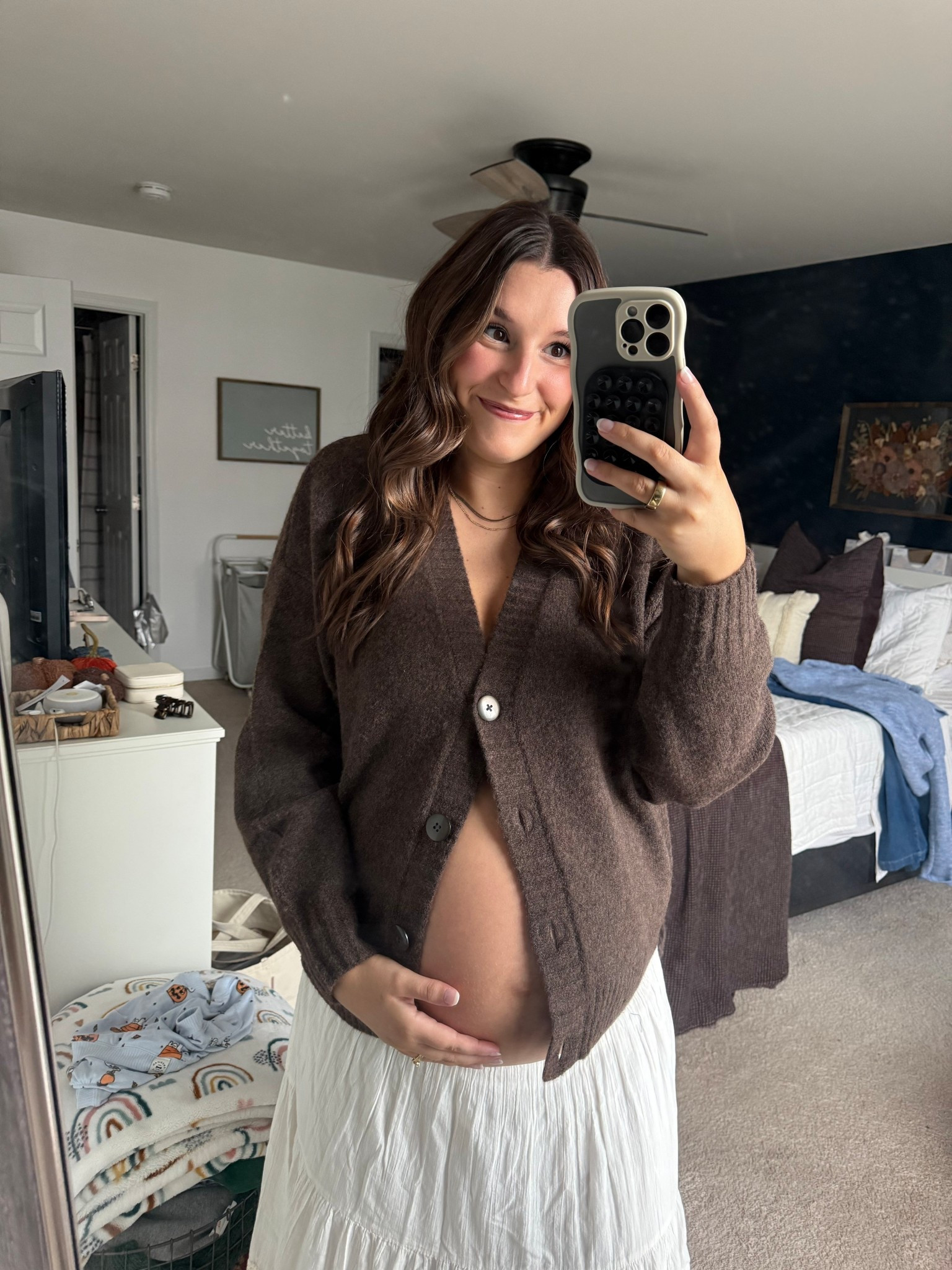 Maternity pics outfit #3
Sweater: large
Skirt: medium (wore prepregancy and has great stretch!)

#LTKFindsUnder50 #LTKBump #LTKSeasonal